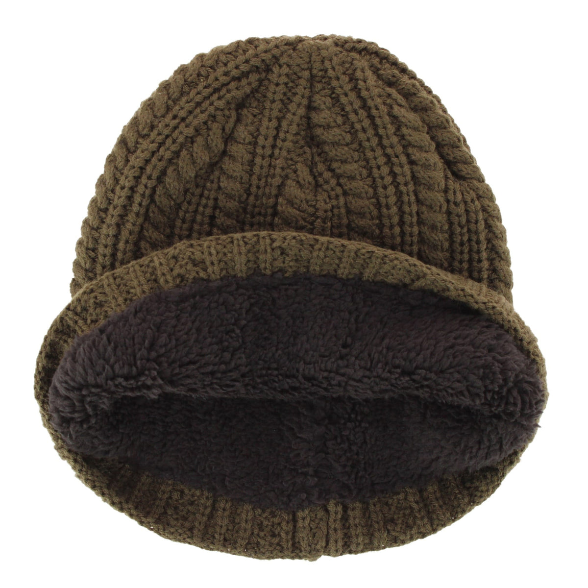 Angela & William Adult Chunky Cable Knit Lined Beanie and Scarf Winter Set - Olive
