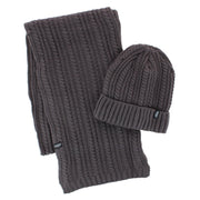 Adult Chunky Cable Knit Lined Beanie and Scarf Winter Set