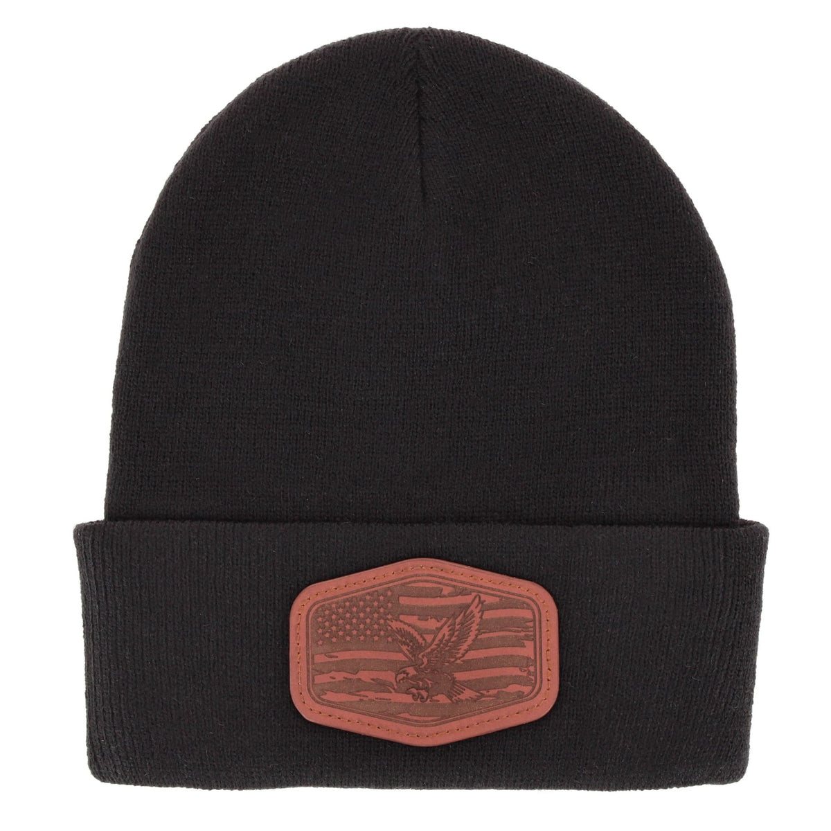 Epoch Hats Company Men's Knit Winter Beanie with American Flag Eagle Patch - Black