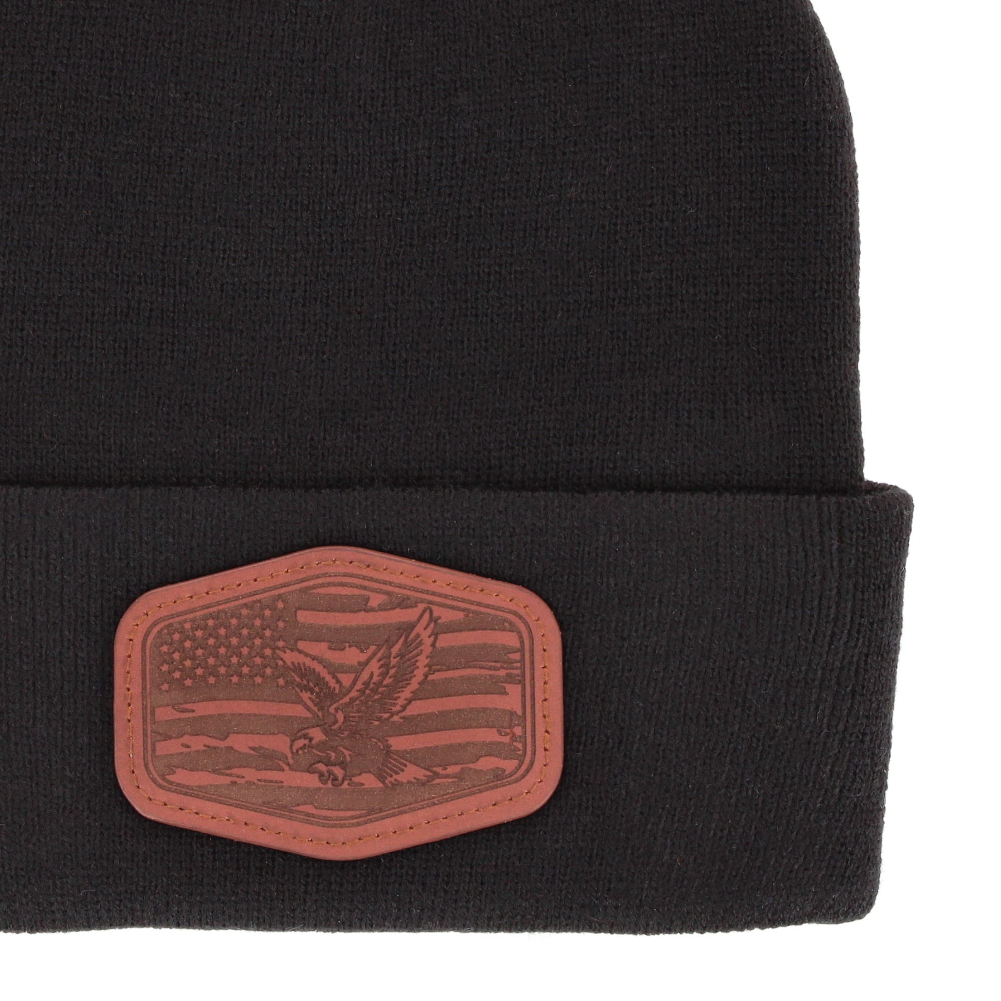 Epoch Hats Company Men's Knit Winter Beanie with American Flag Eagle Patch - Black