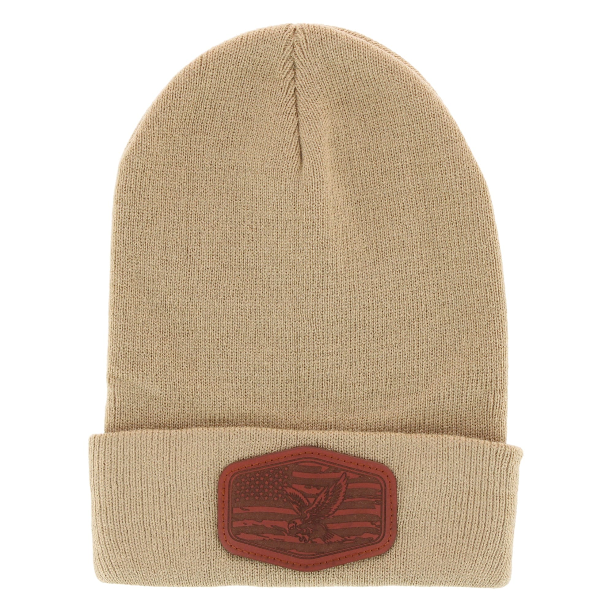 Epoch Hats Company Men's Knit Winter Beanie with American Flag Eagle Patch - Khaki