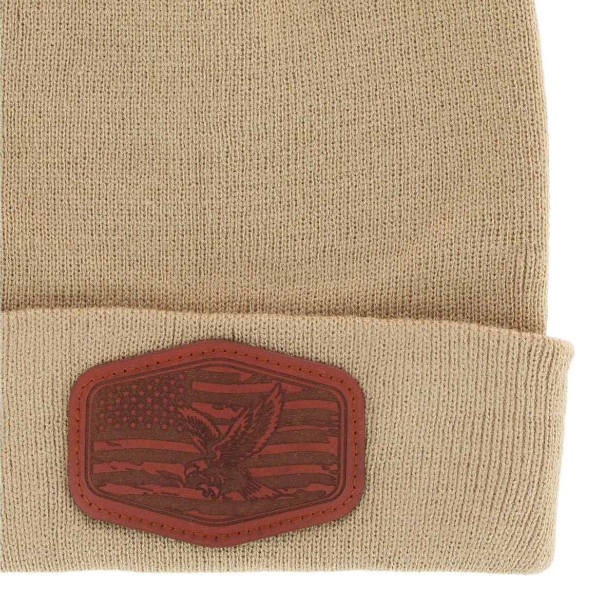 Epoch Hats Company Men's Knit Winter Beanie with American Flag Eagle Patch - Khaki