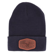 Men's Knit Winter Beanie with American Flag Eagle Patch