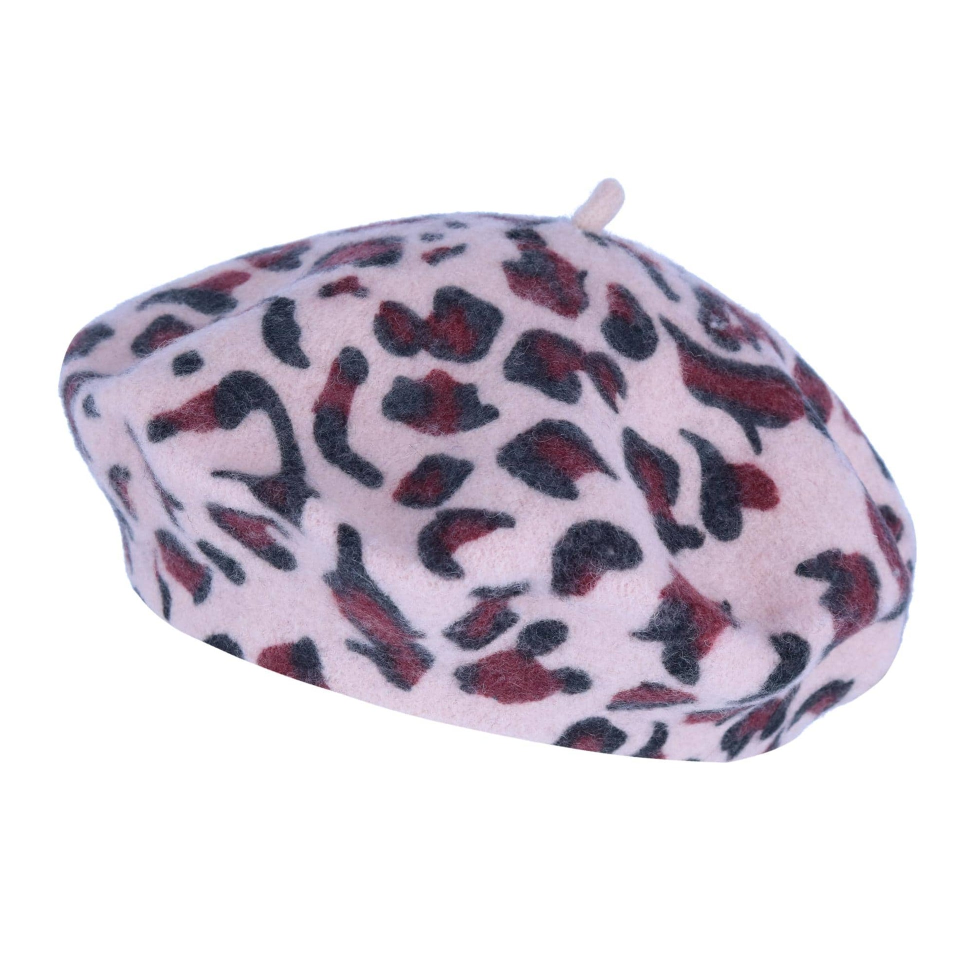 Angela & William Women's French Leopard Print Wool Beret Hat - Pink Leopard