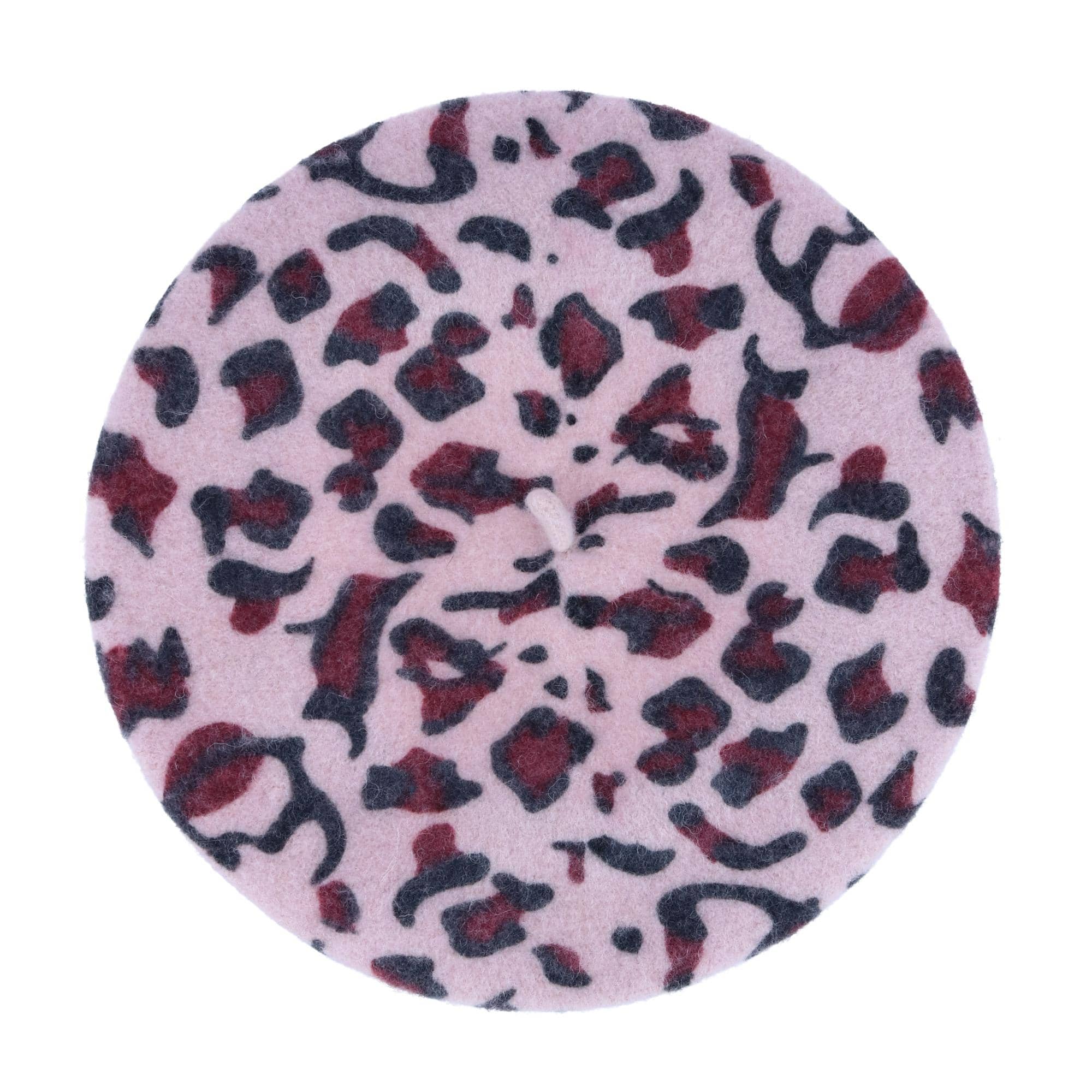 Angela & William Women's French Leopard Print Wool Beret Hat - Pink Leopard