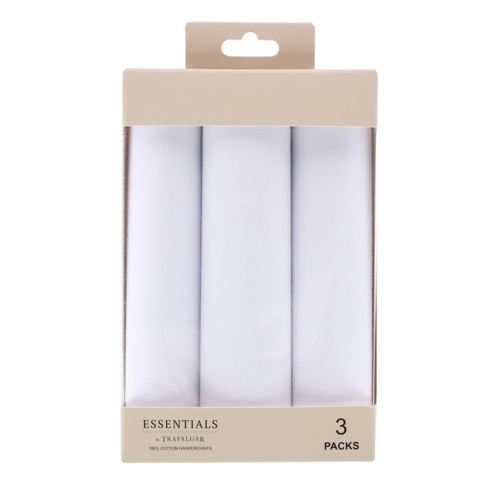 Essentials by Trafalgar Classic White 3 Pack Handkerchiefs - White