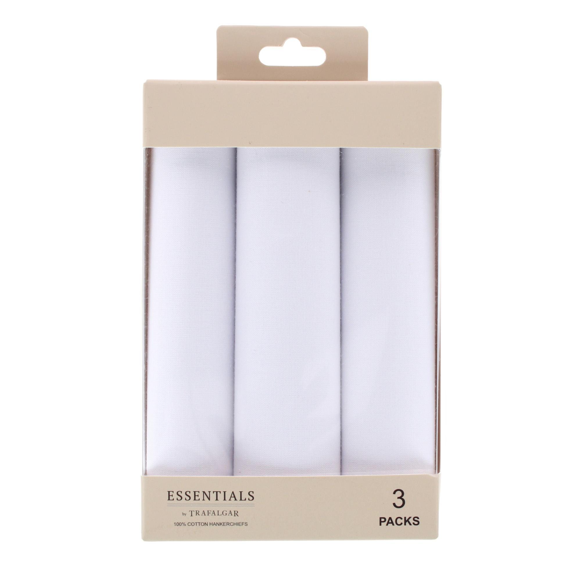 Essentials by Trafalgar Classic White 3 Pack Handkerchiefs - White