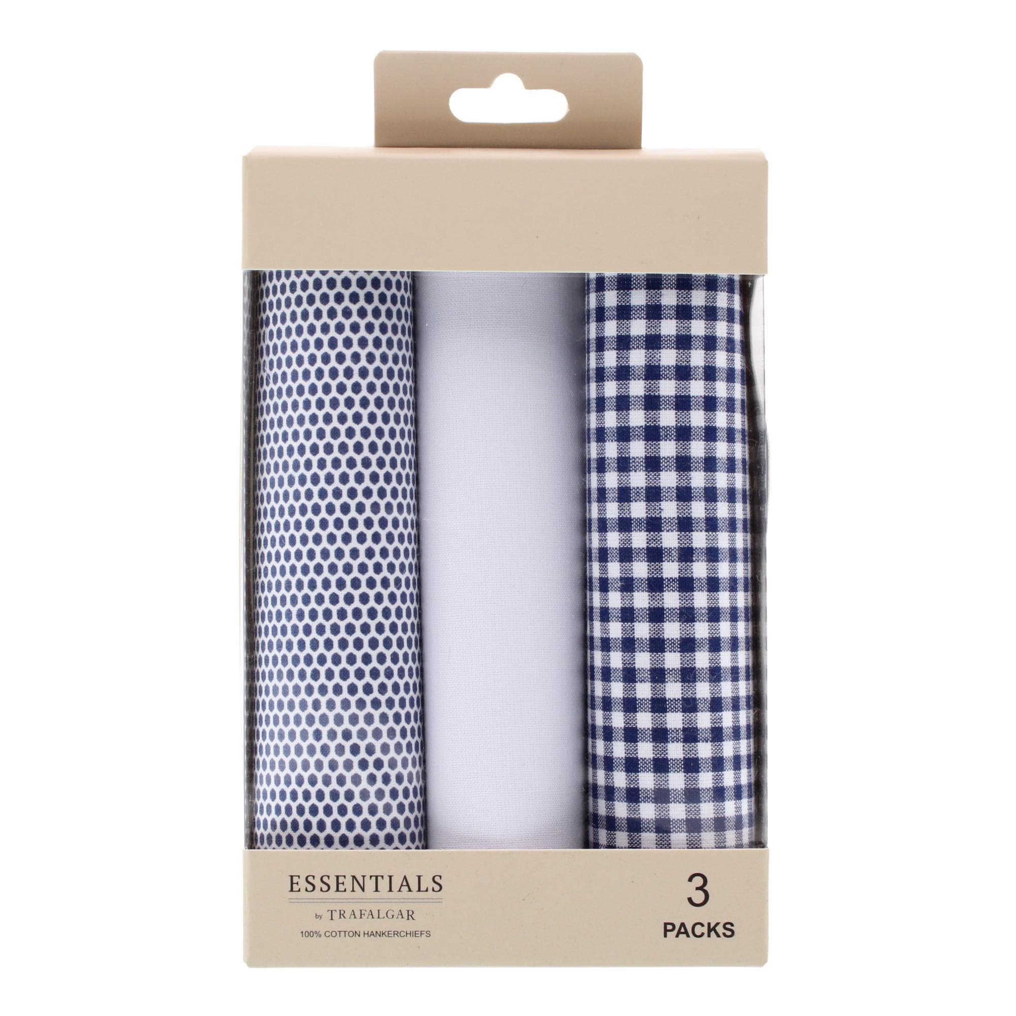 Essentials by Trafalgar Classy Dot and Check Patterned Blues Handkerchiefs - Multiple