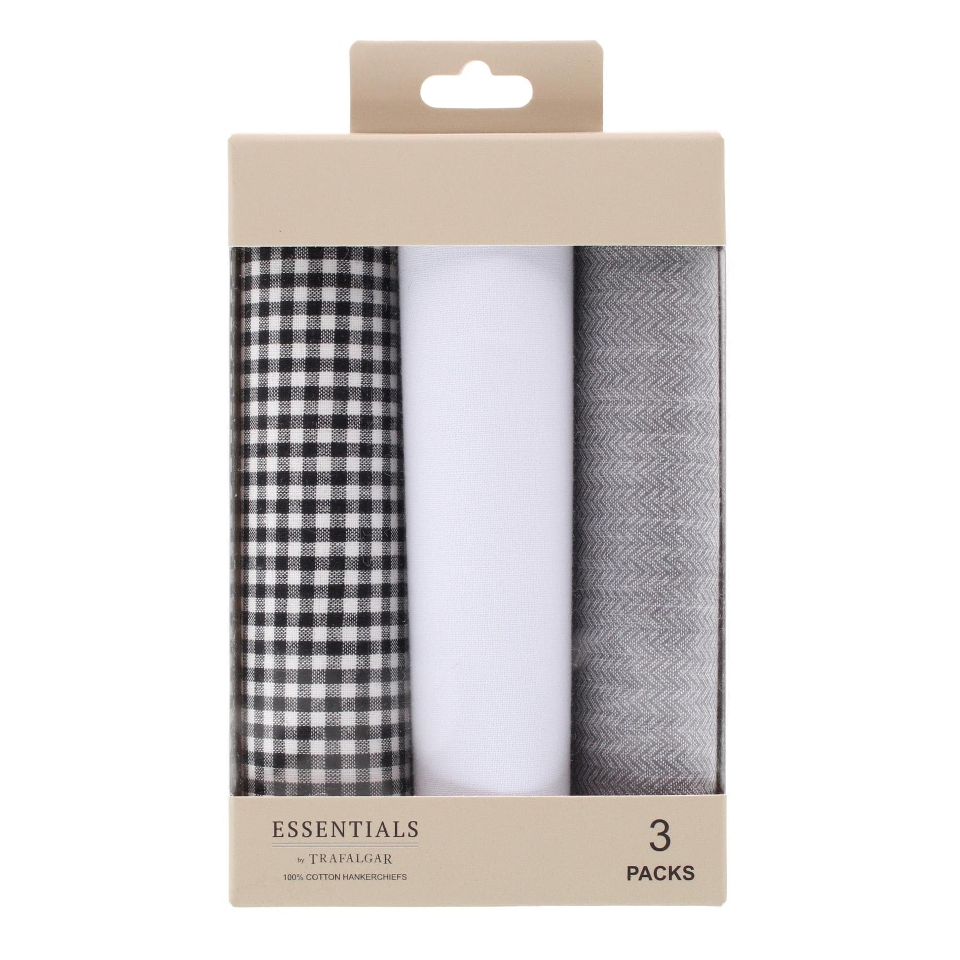 Essentials by Trafalgar Traditional Herringbone and Check Dark Handkerchiefs - Multiple