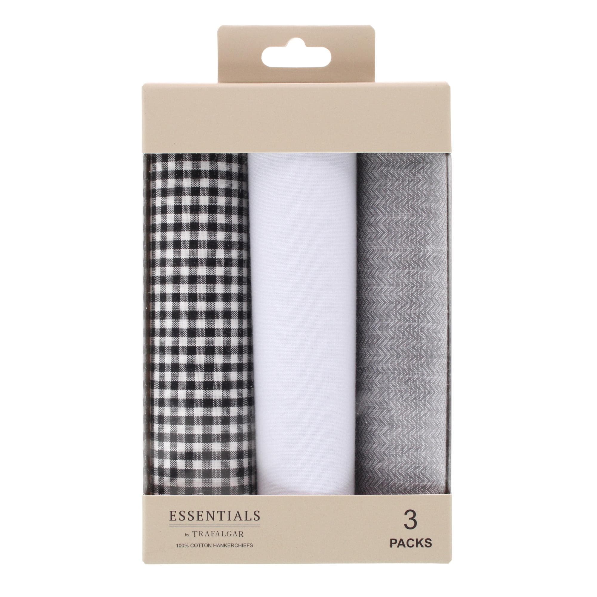 Essentials by Trafalgar Traditional Herringbone and Check Dark Handkerchiefs - Multiple