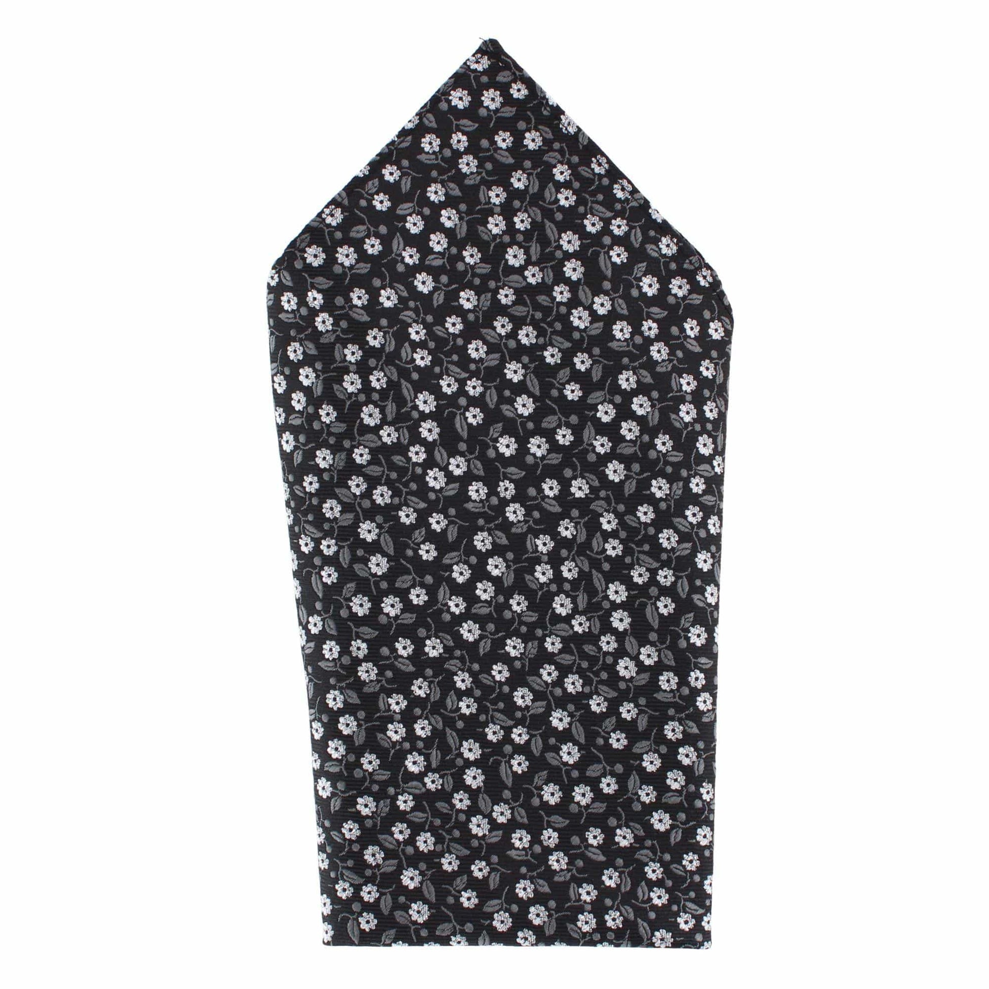 Essentials by Trafalgar Solid Necktie and Metallic Floral Pocket Square Set - Black