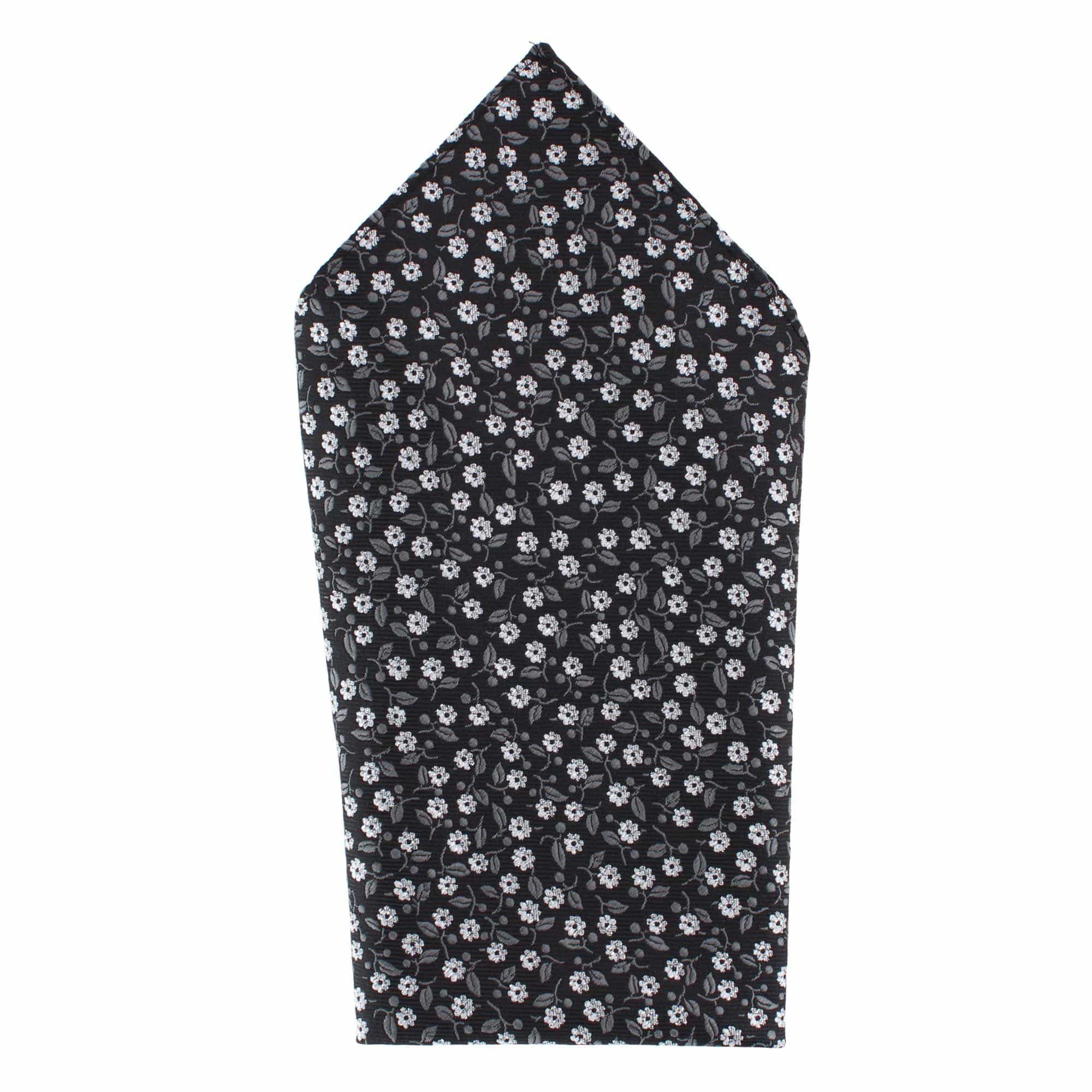 Essentials by Trafalgar Solid Necktie and Metallic Floral Pocket Square Set - Black