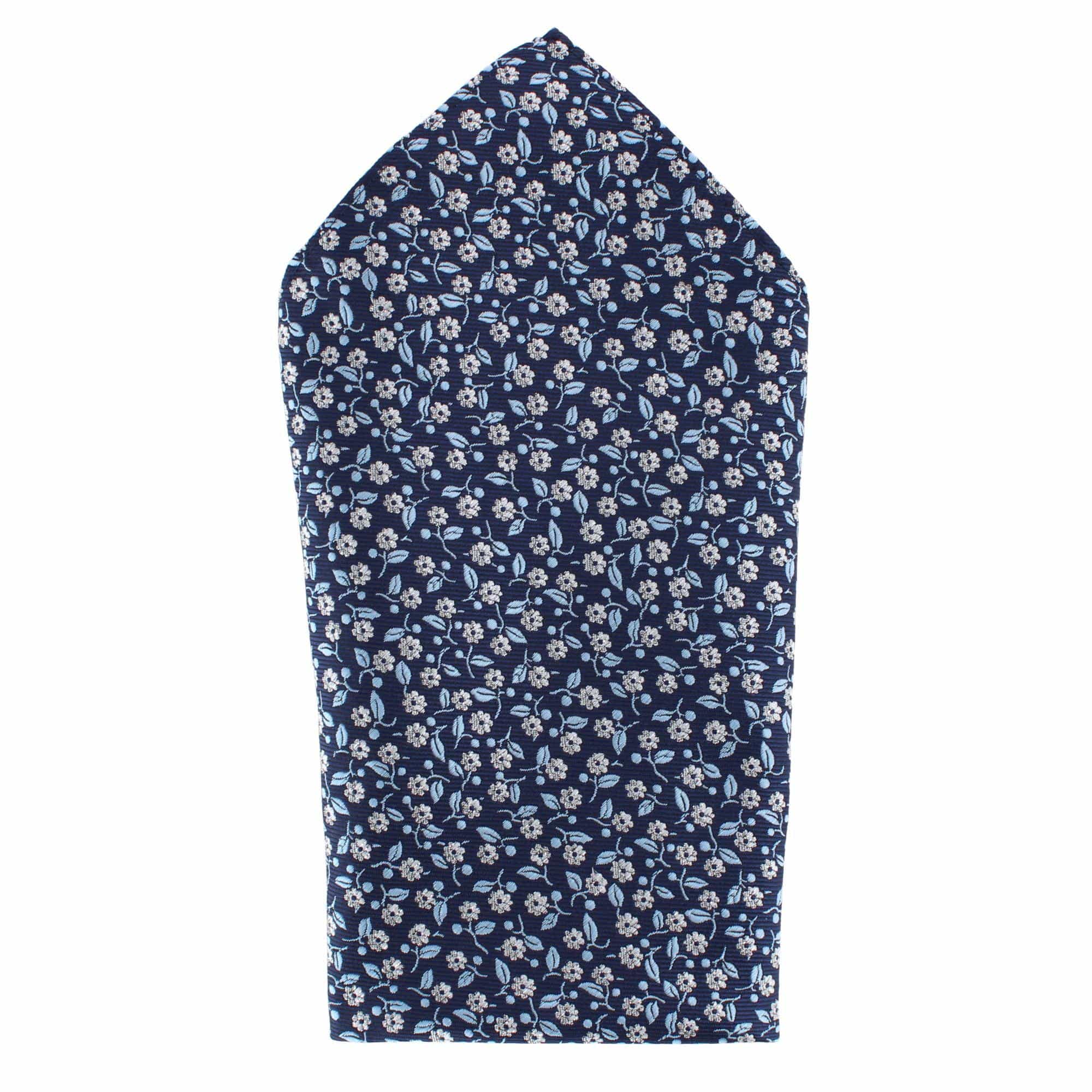 Essentials by Trafalgar Solid Necktie and Metallic Floral Pocket Square Set - Navy