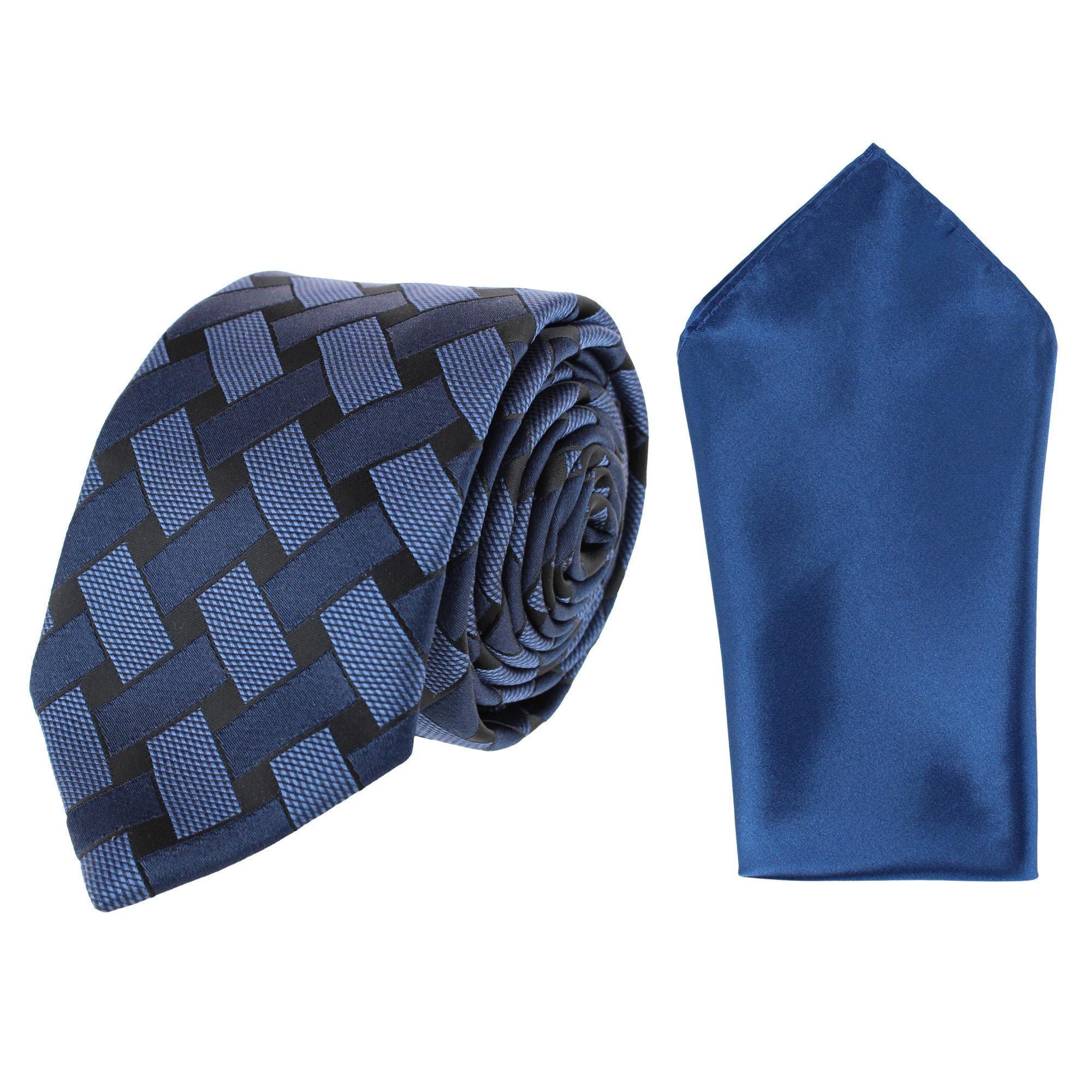Essentials by Trafalgar Criss Cross Patterned Necktie and Solid Pocket Square Set