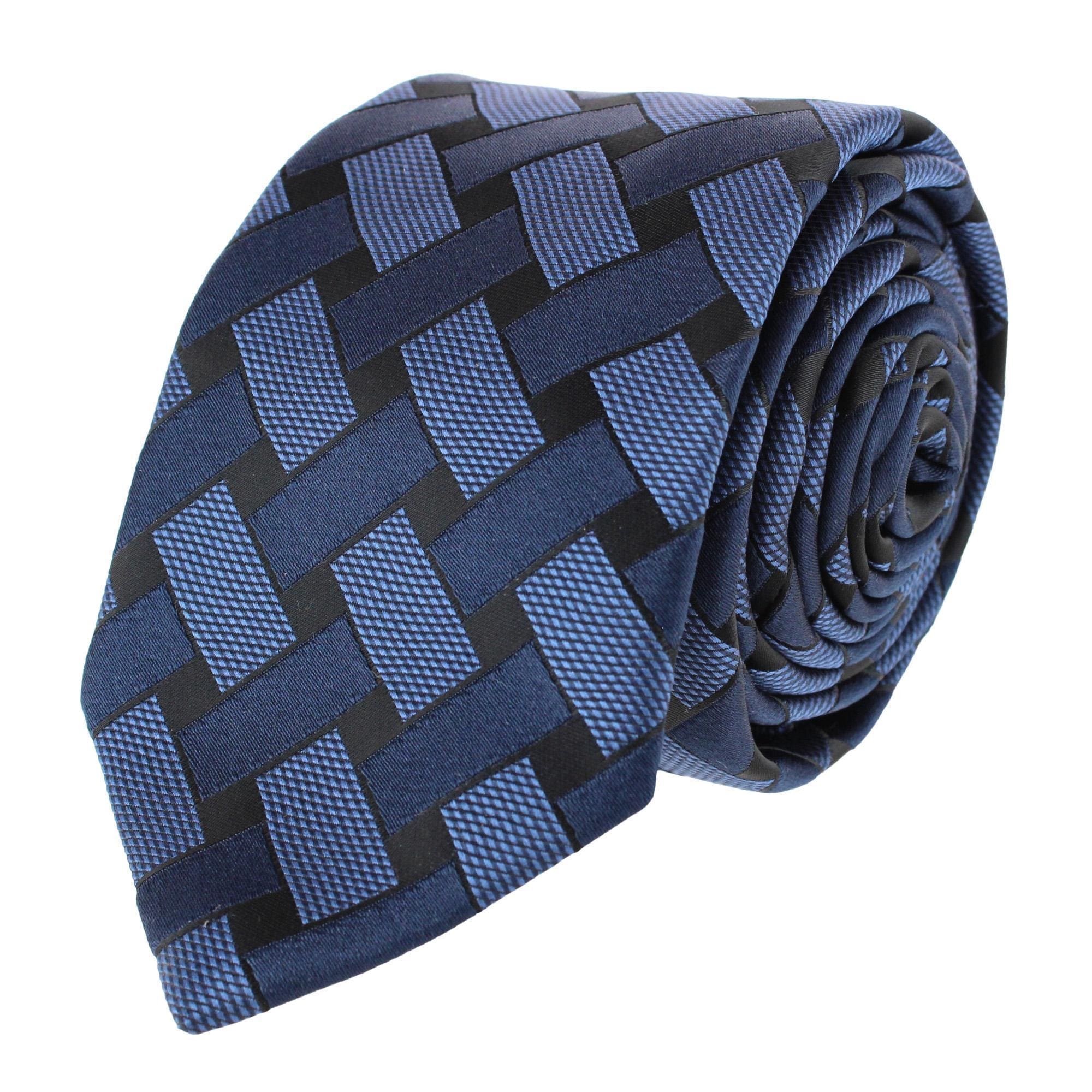 Essentials by Trafalgar Criss Cross Patterned Necktie and Solid Pocket Square Set - Navy Blue