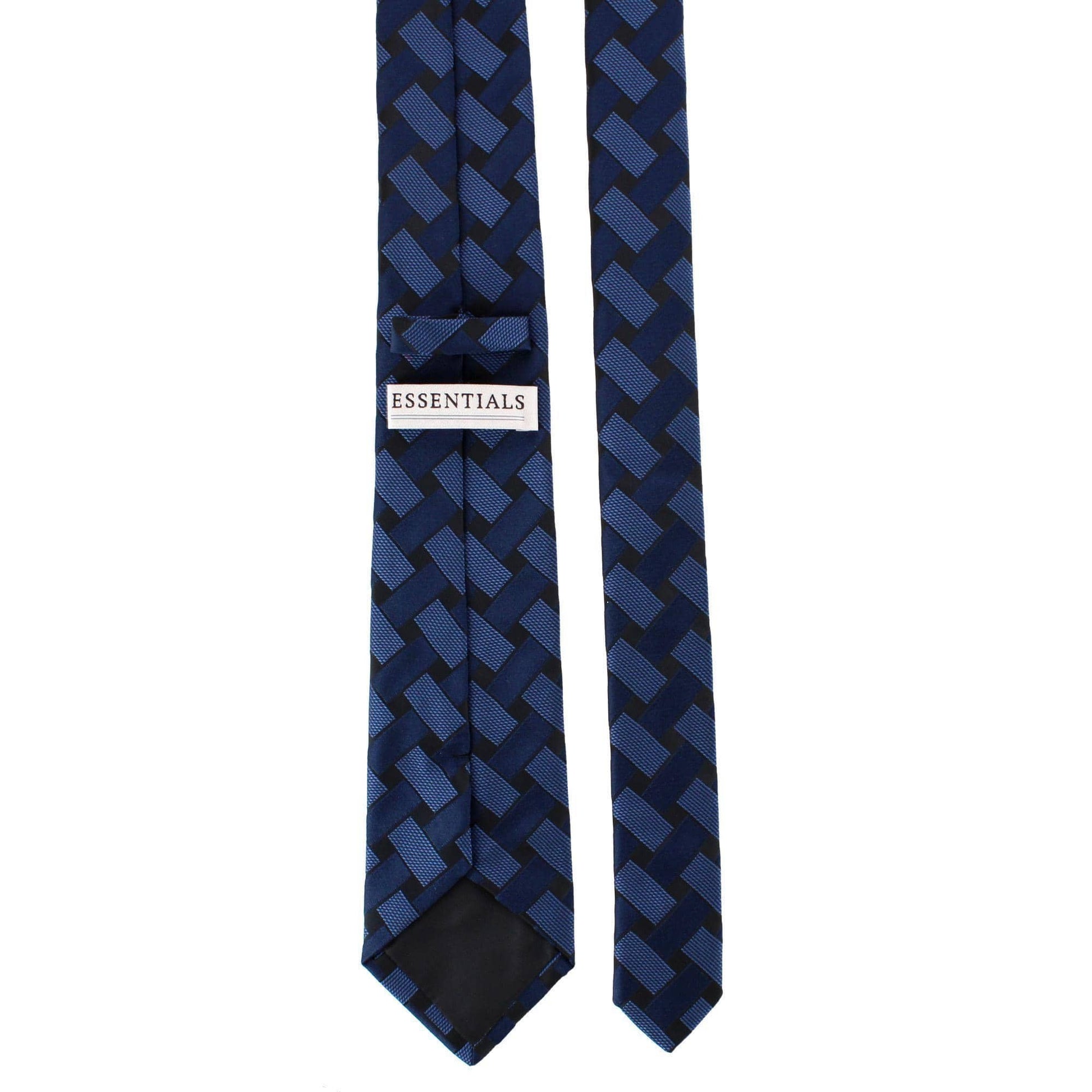 Essentials by Trafalgar Criss Cross Patterned Necktie and Solid Pocket Square Set - Navy Blue