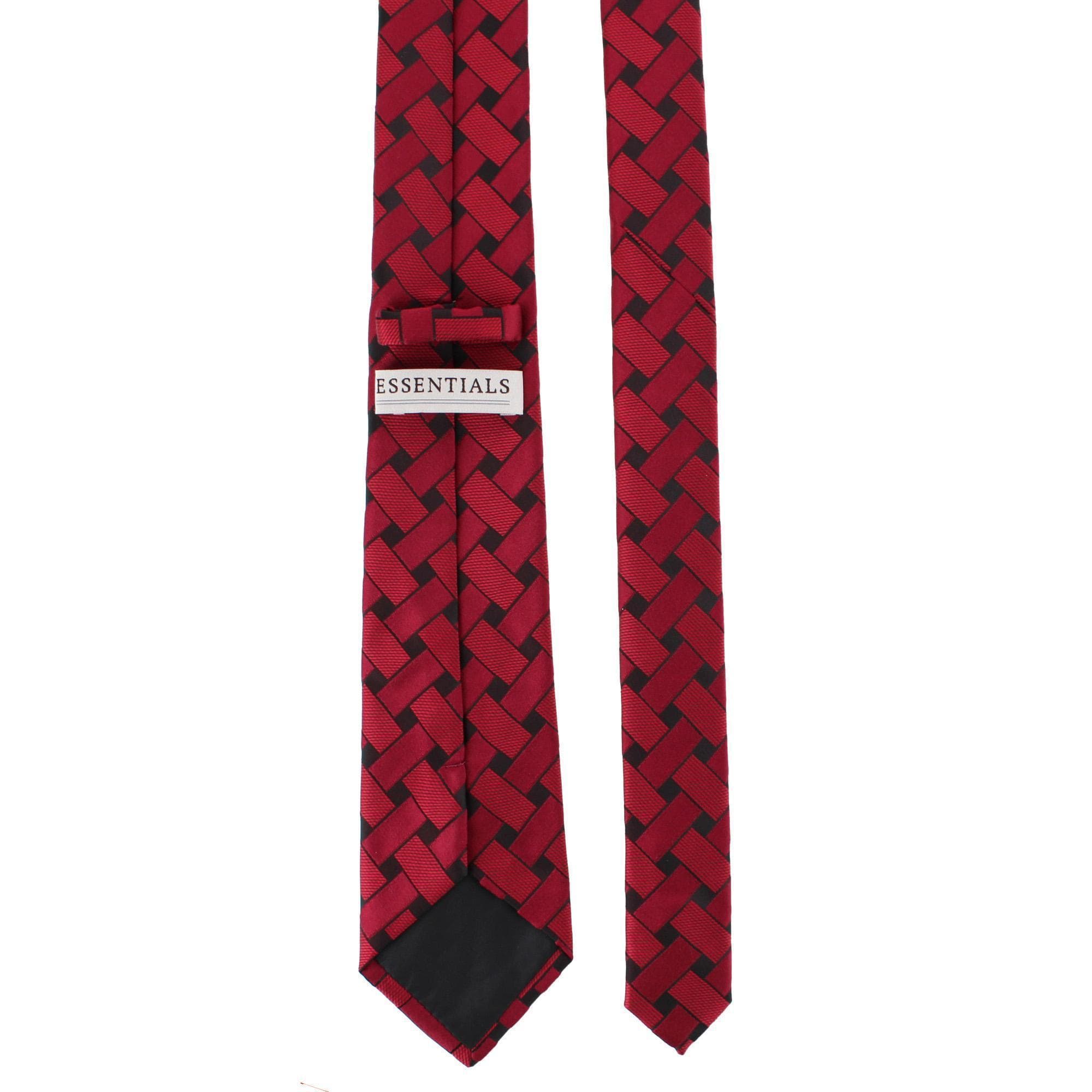 Essentials by Trafalgar Criss Cross Patterned Necktie and Solid Pocket Square Set - Red