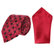 Criss Cross Patterned Necktie and Solid Pocket Square Set