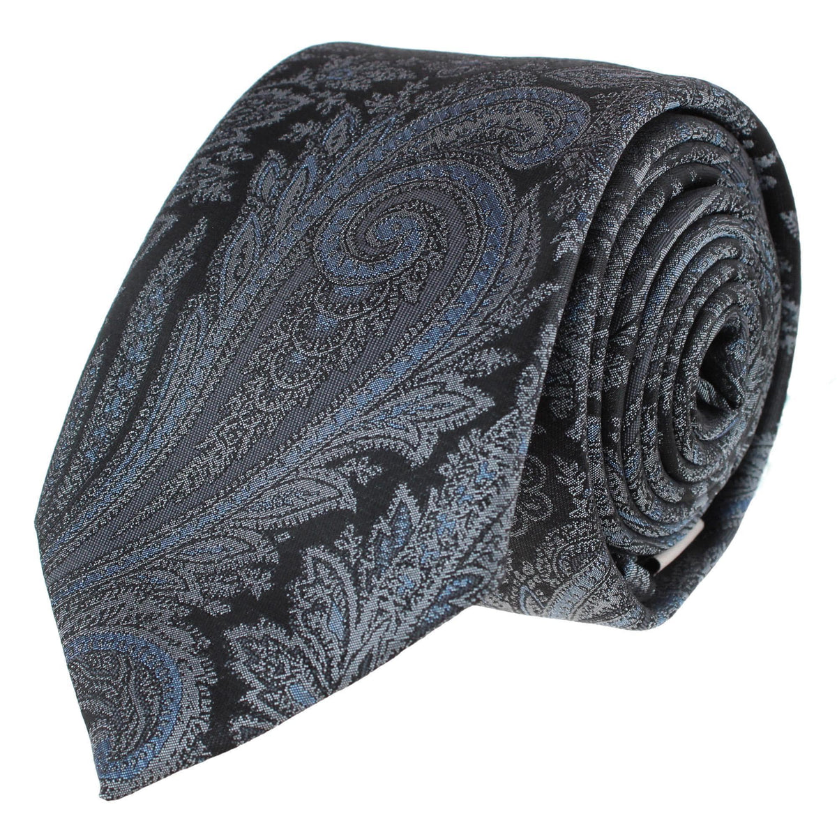 Essentials by Trafalgar Paisley Patterned Necktie and Solid Pocket Square Set - Blue