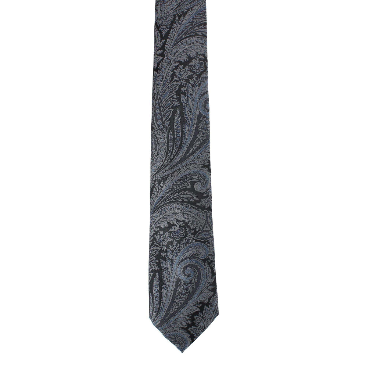 Essentials by Trafalgar Paisley Patterned Necktie and Solid Pocket Square Set - Blue
