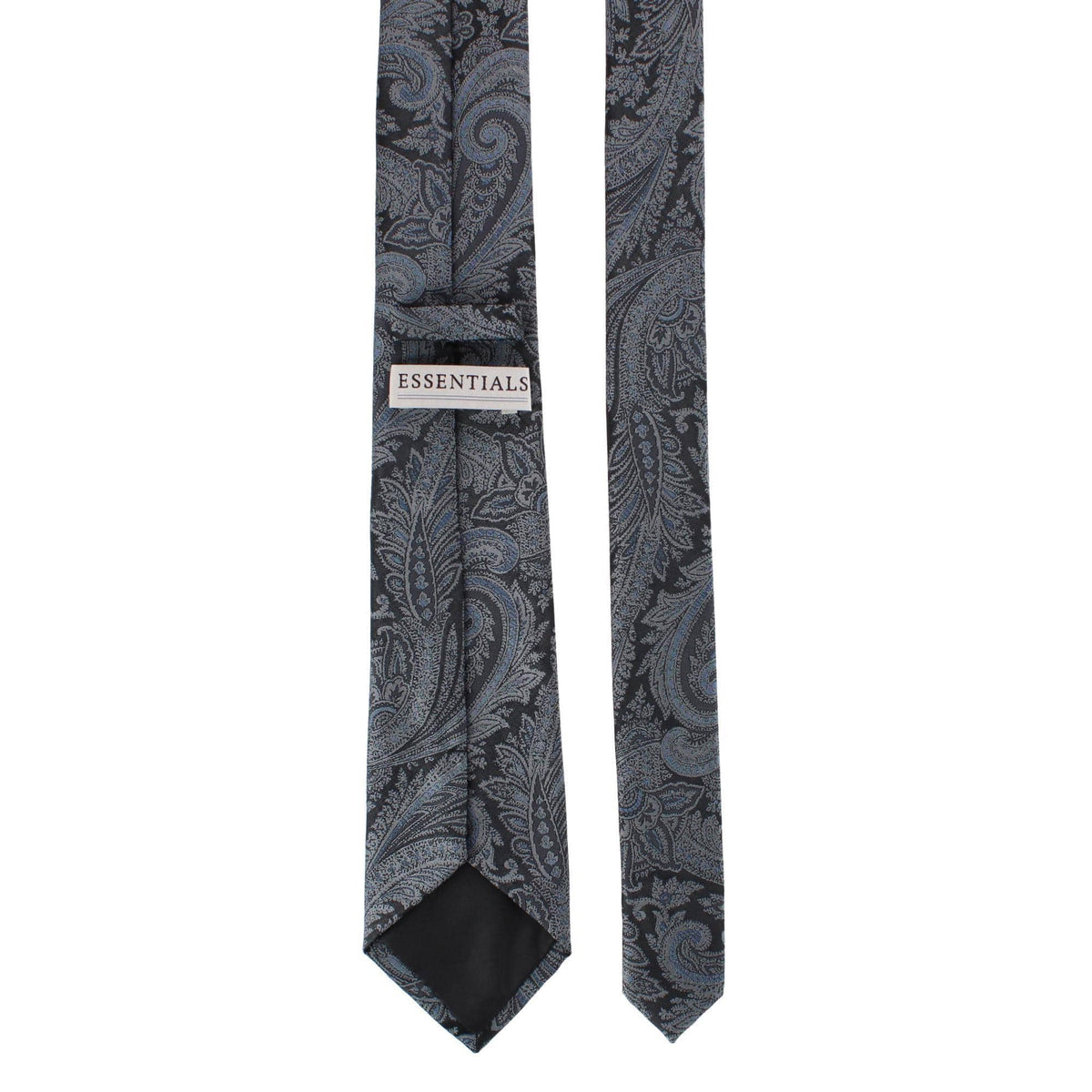 Essentials by Trafalgar Paisley Patterned Necktie and Solid Pocket Square Set - Blue