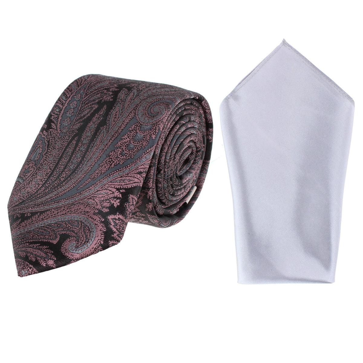 Essentials by Trafalgar Paisley Patterned Necktie and Solid Pocket Square Set - Paisley Patterned Necktie and Solid Pocket Square Set