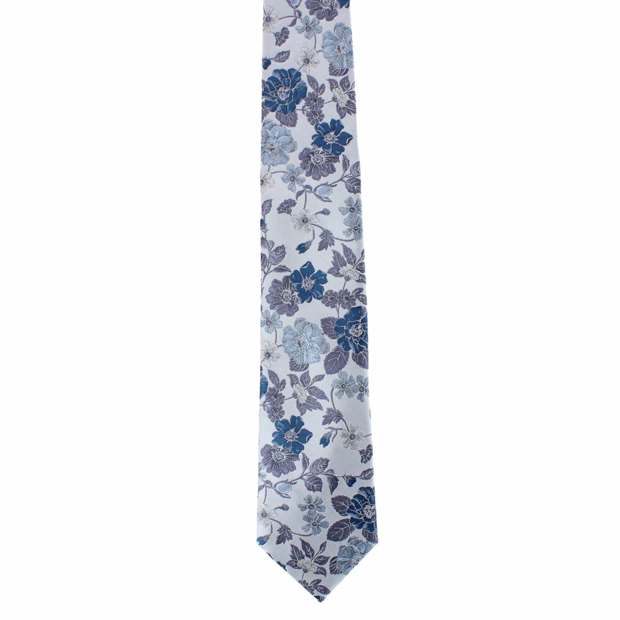 Essentials by Trafalgar Floral and Vine Patterned Necktie and Solid Pocket Square Set - Blue