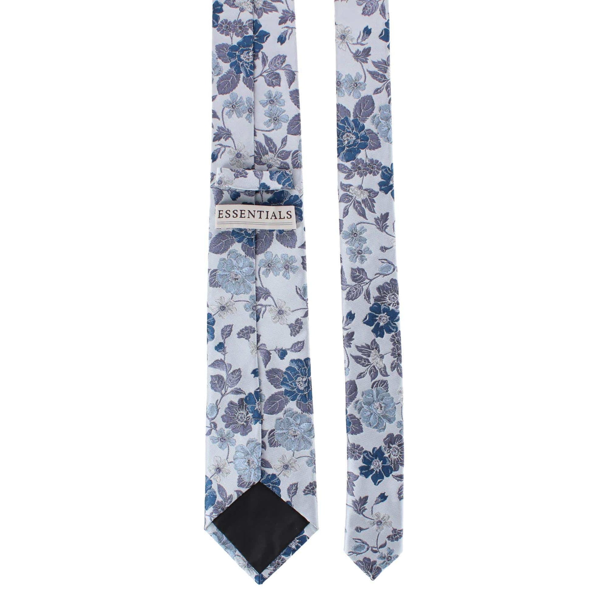 Essentials by Trafalgar Floral and Vine Patterned Necktie and Solid Pocket Square Set - Blue