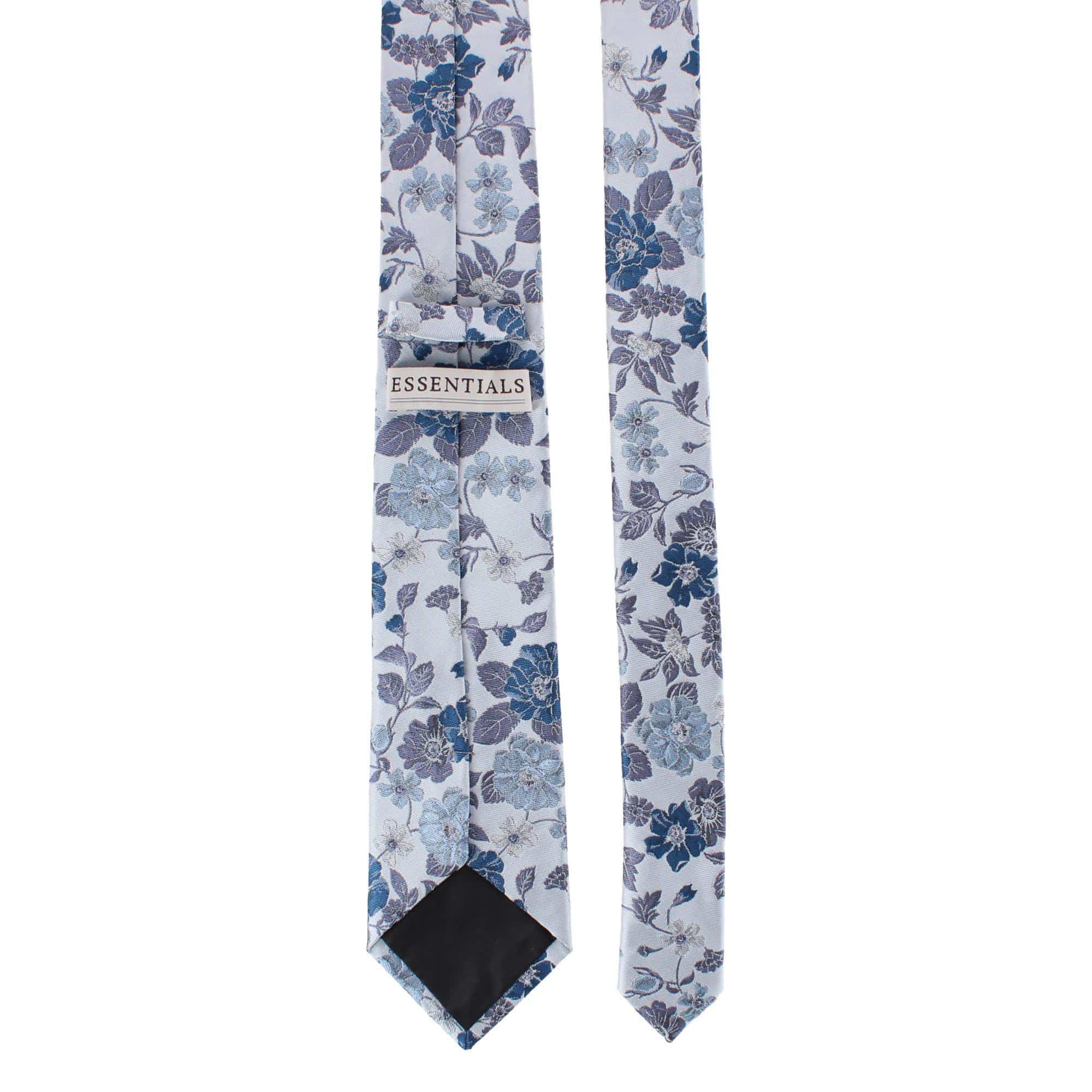 Essentials by Trafalgar Floral and Vine Patterned Necktie and Solid Pocket Square Set - Blue
