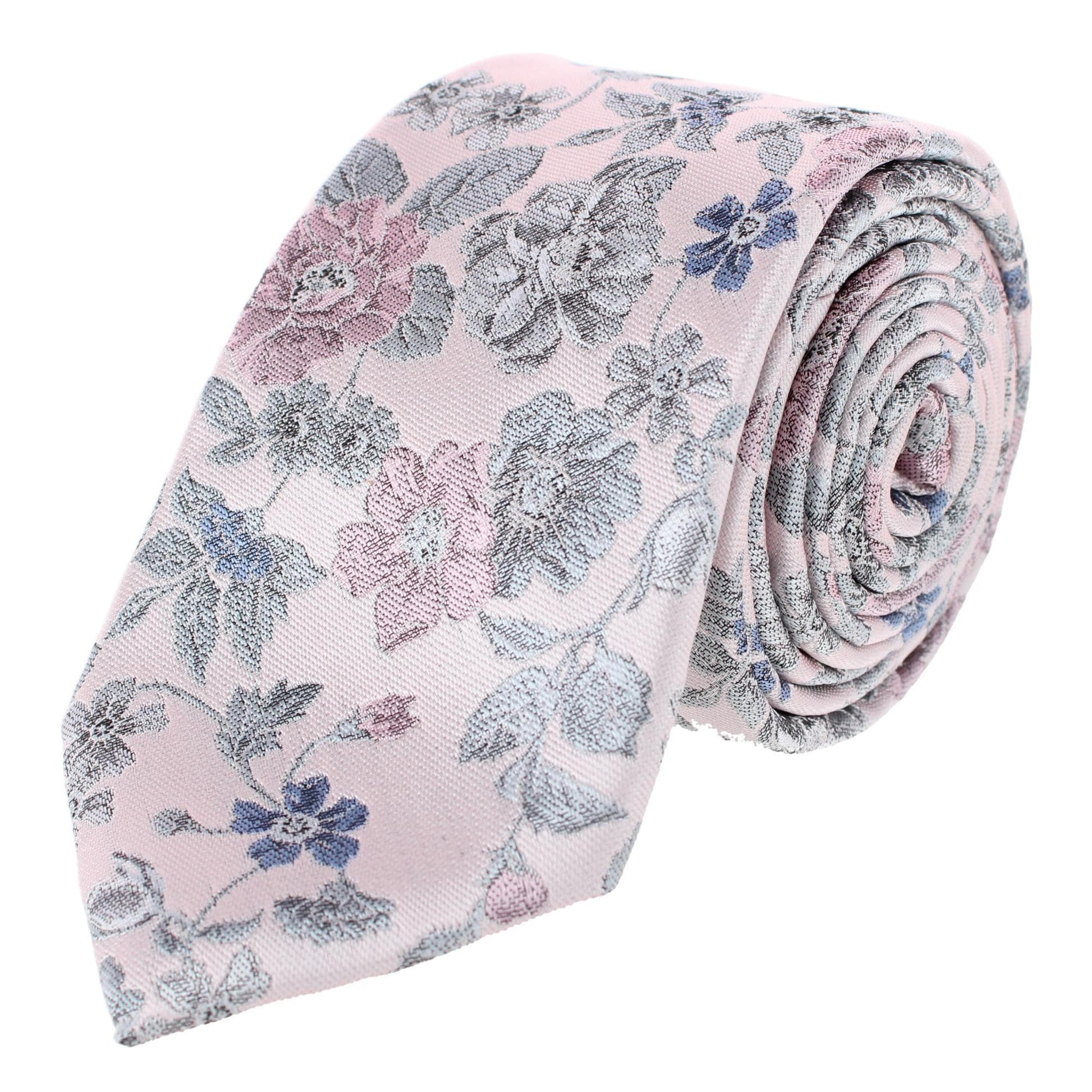 Essentials by Trafalgar Floral and Vine Patterned Necktie and Solid Pocket Square Set - Pink