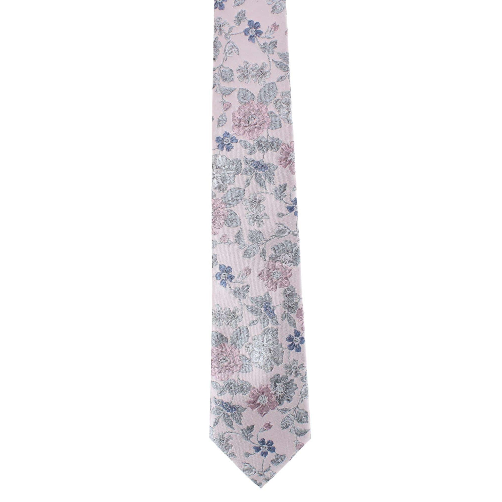 Essentials by Trafalgar Floral and Vine Patterned Necktie and Solid Pocket Square Set - Pink