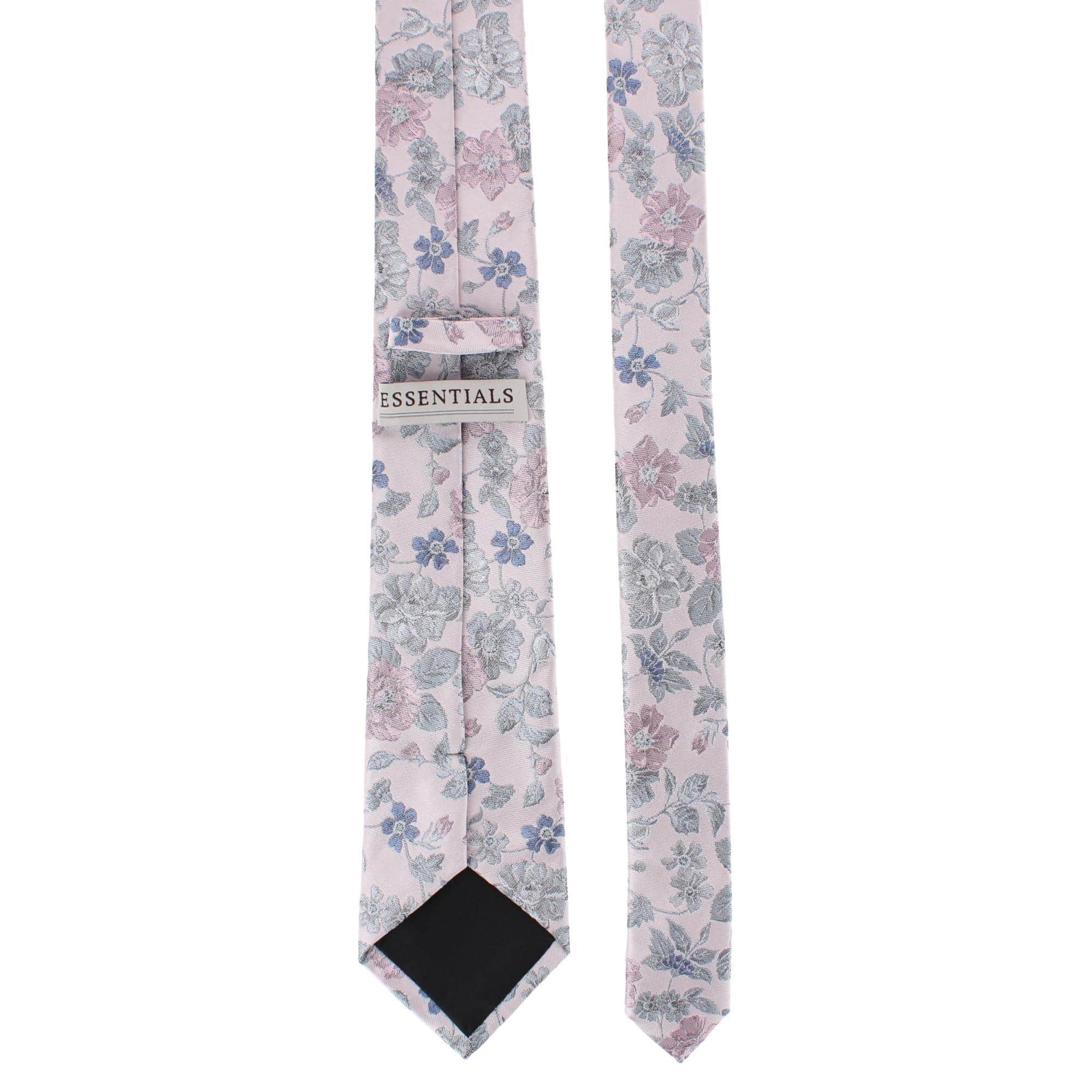 Essentials by Trafalgar Floral and Vine Patterned Necktie and Solid Pocket Square Set - Pink
