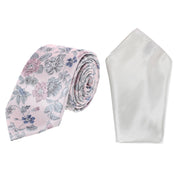 Floral and Vine Patterned Necktie and Solid Pocket Square Set