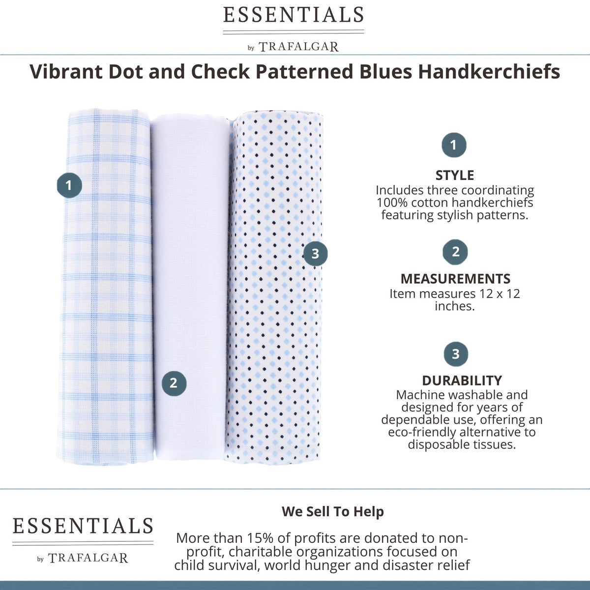 Essentials by Trafalgar Vibrant Dot and Check Patterned Blues Handkerchiefs - Multiple
