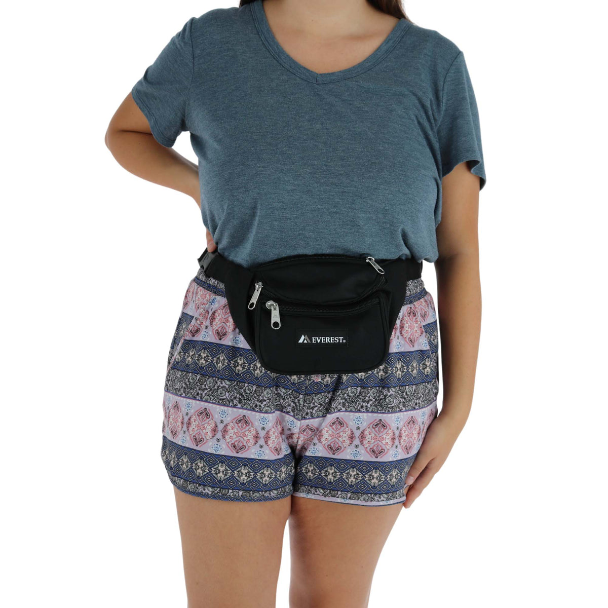 Everest Fabric Multi Pocket Fanny Waist Pack - Black