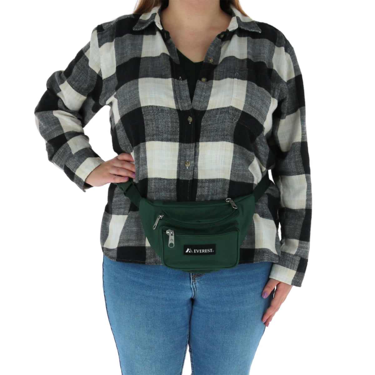 Everest Fabric Multi Pocket Fanny Waist Pack - Forest Green