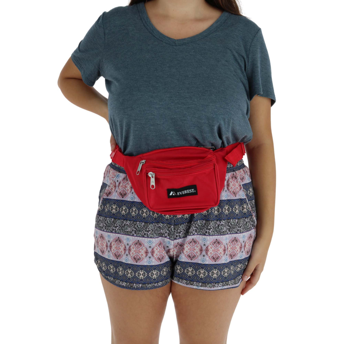 Everest Fabric Multi Pocket Fanny Waist Pack - Red