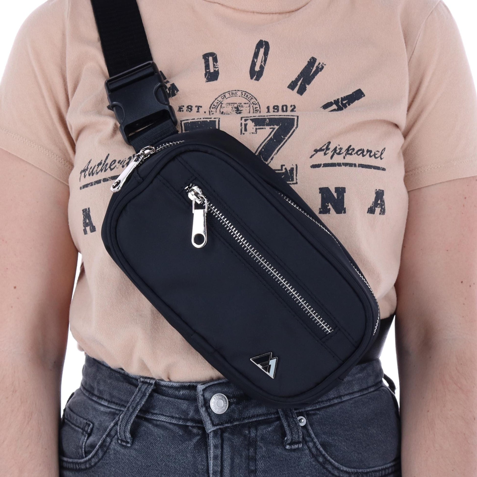 Everest Sleek Front Zipper Belt Bag - Black
