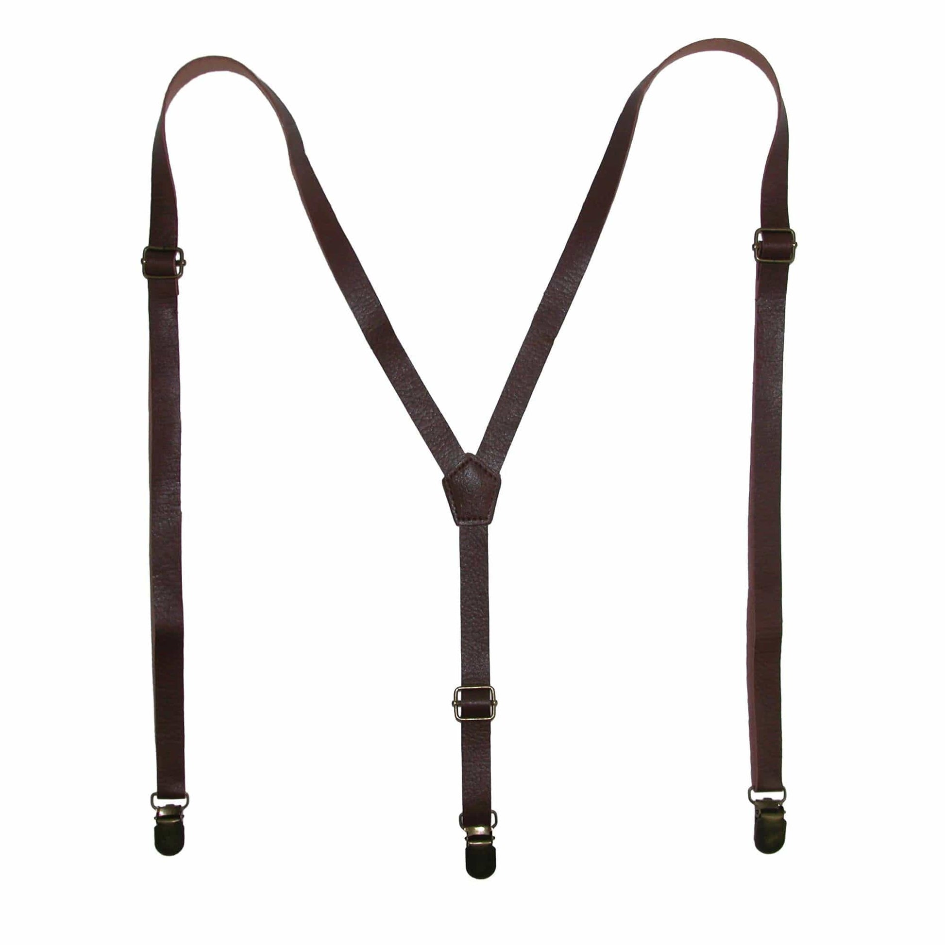 CTM® Men's Brown Plaid Bow Tie with Brown Faux Leather Suspender Set - Brown
