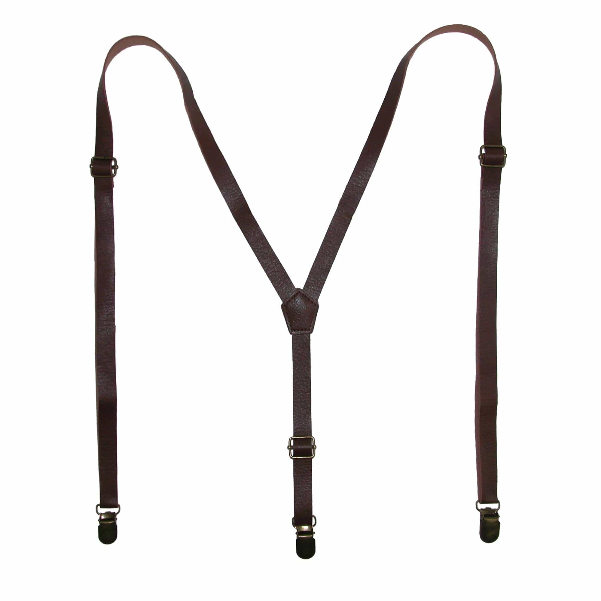 CTM® Men's Brown Plaid Bow Tie with Brown Faux Leather Suspender Set - Brown