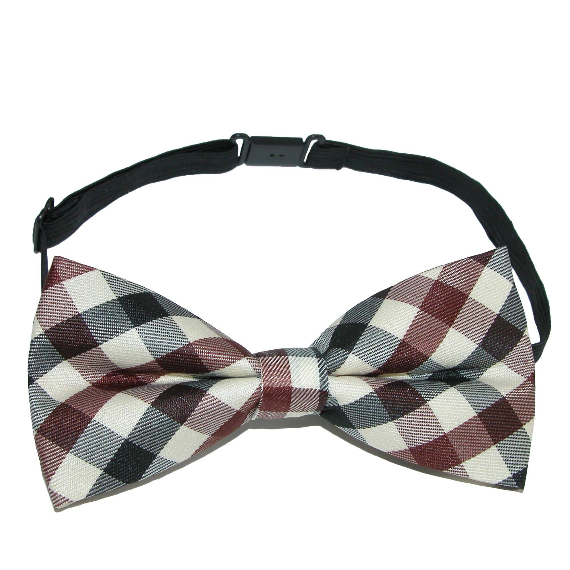 CTM® Men's Brown Plaid Bow Tie with Brown Faux Leather Suspender Set - Brown