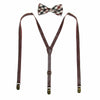 Men's Brown Plaid Bow Tie with Brown Faux Leather Suspender Set