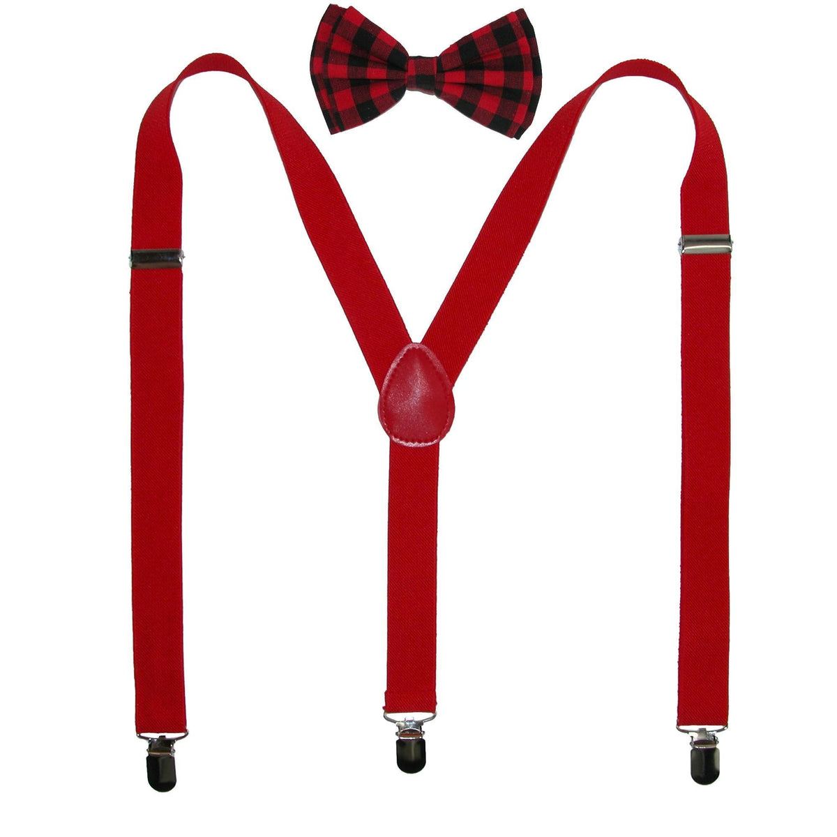 CTM® Men's Buffalo Plaid Bow Tie with Solid Suspender Set