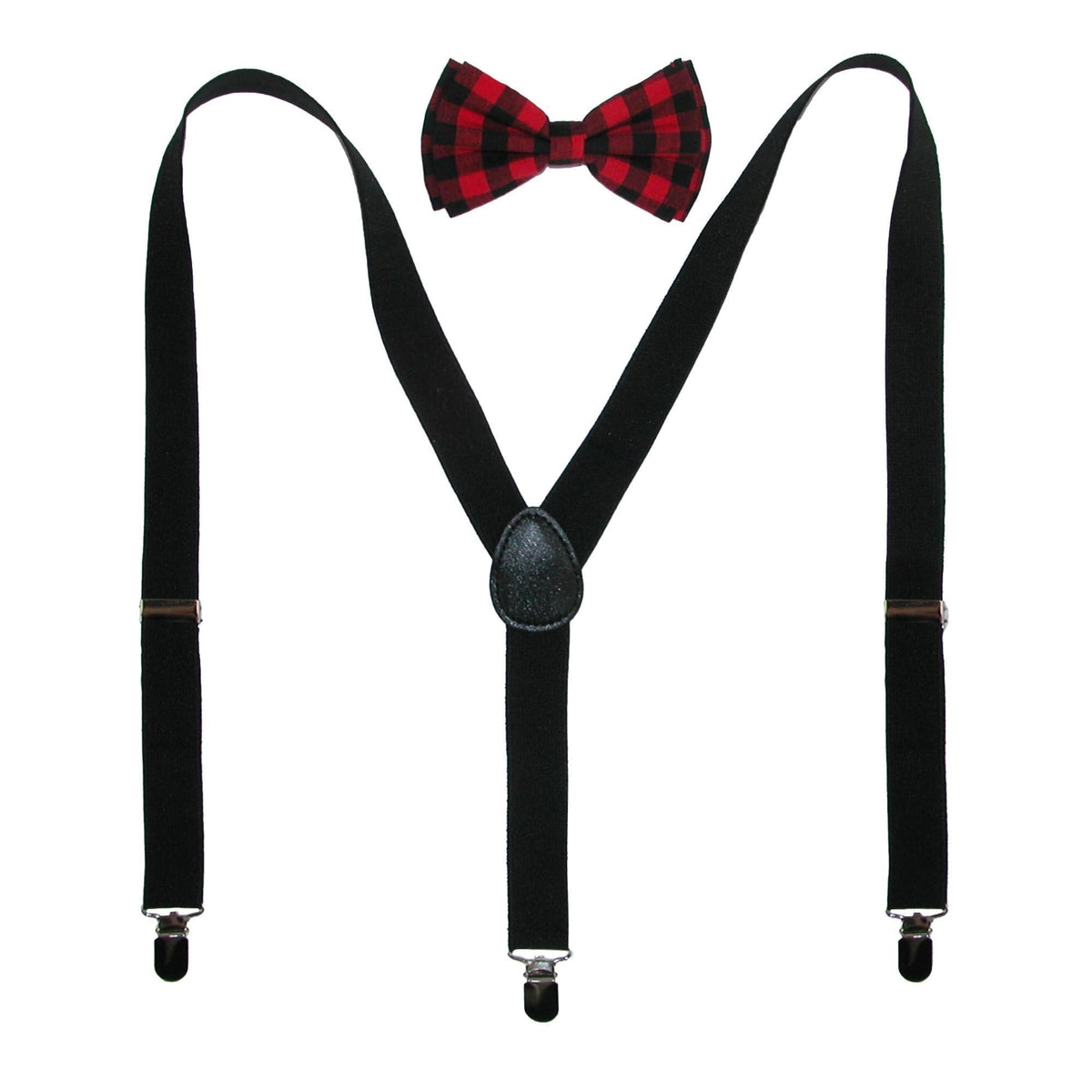 CTM® Men's Buffalo Plaid Bow Tie with Solid Suspender Set - Men's Buffalo Plaid Bow Tie with Solid Suspender Set