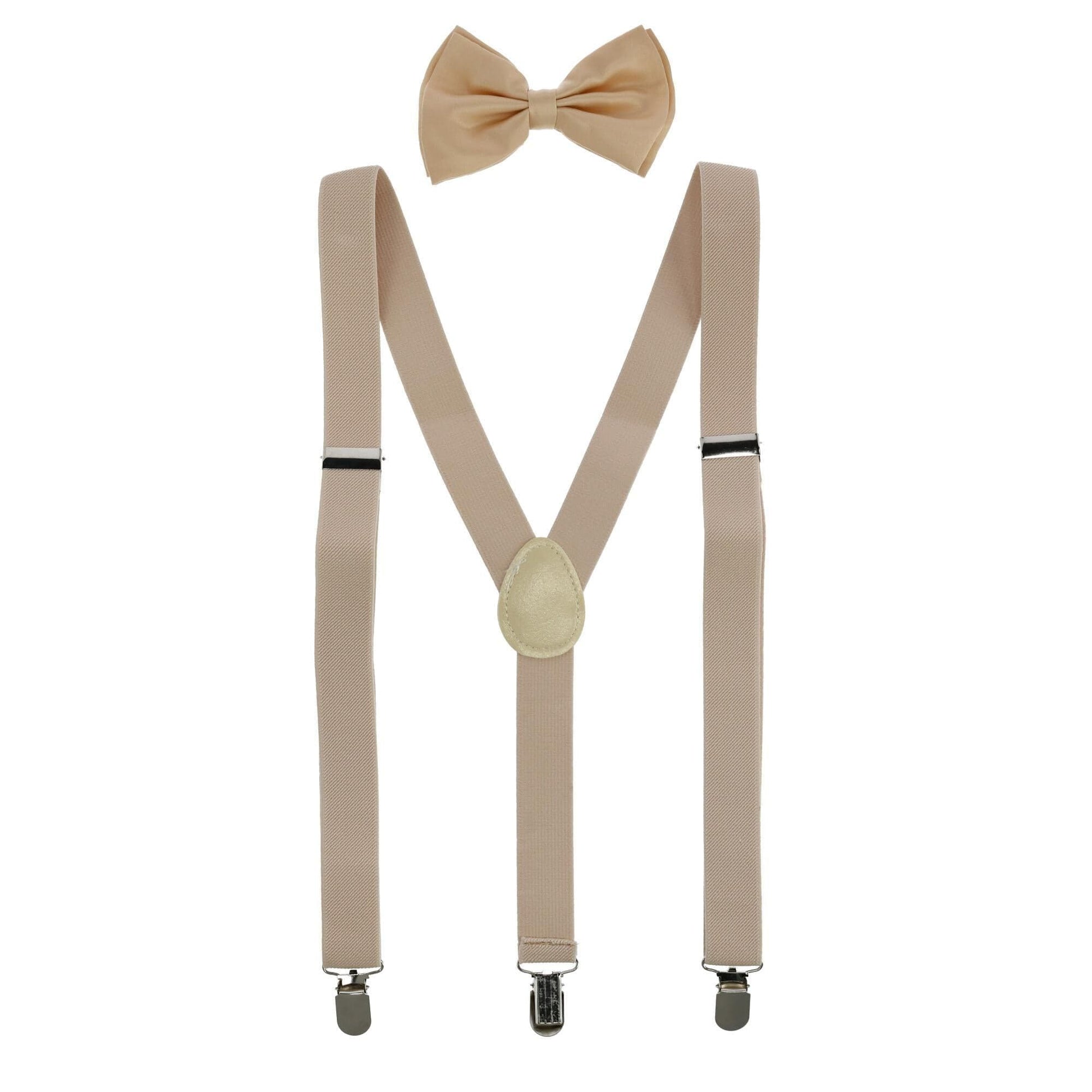 CTM® Men's Solid Fashion Color Bow Tie and Suspender Set - Cream
