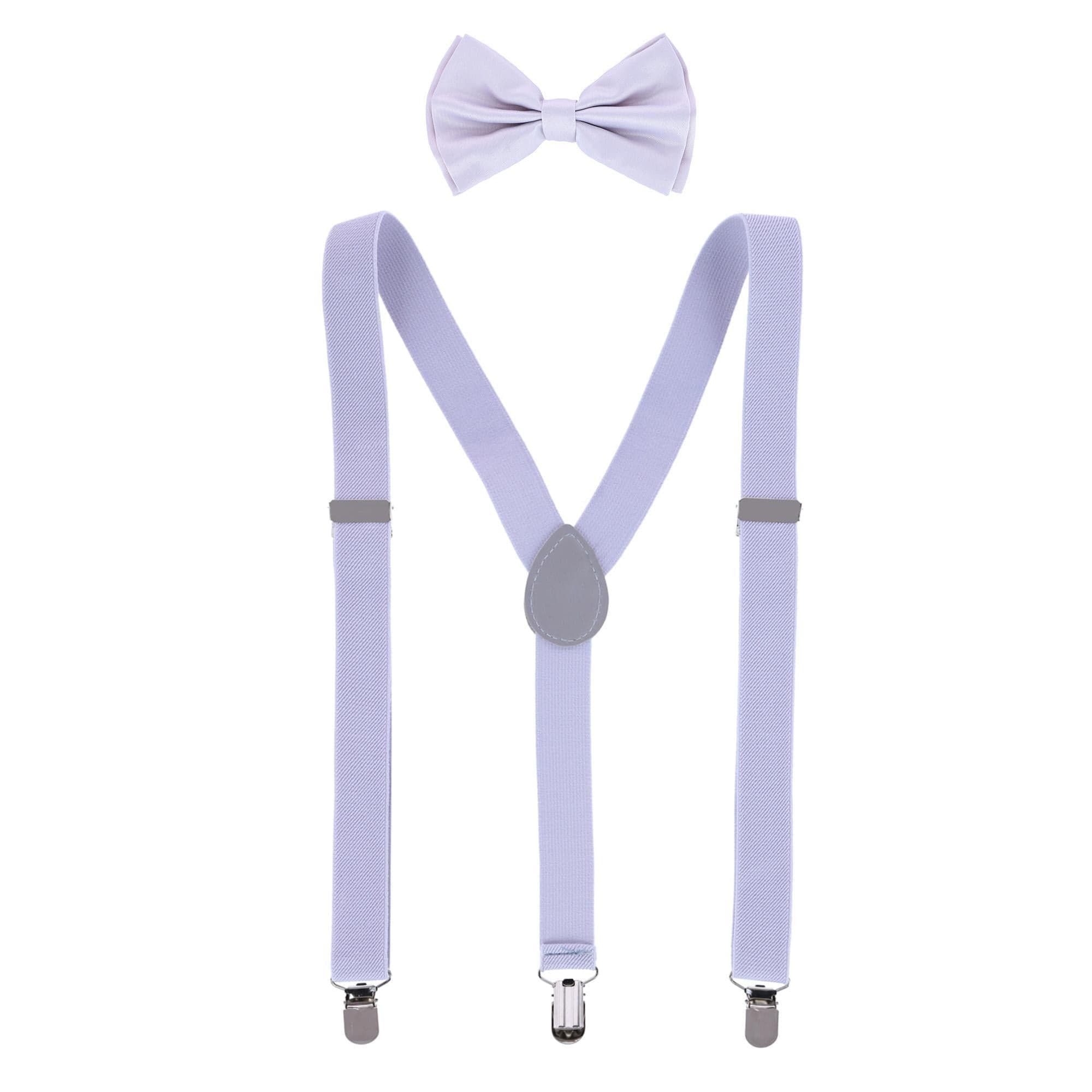 CTM® Men's Solid Fashion Color Bow Tie and Suspender Set - Light Grey
