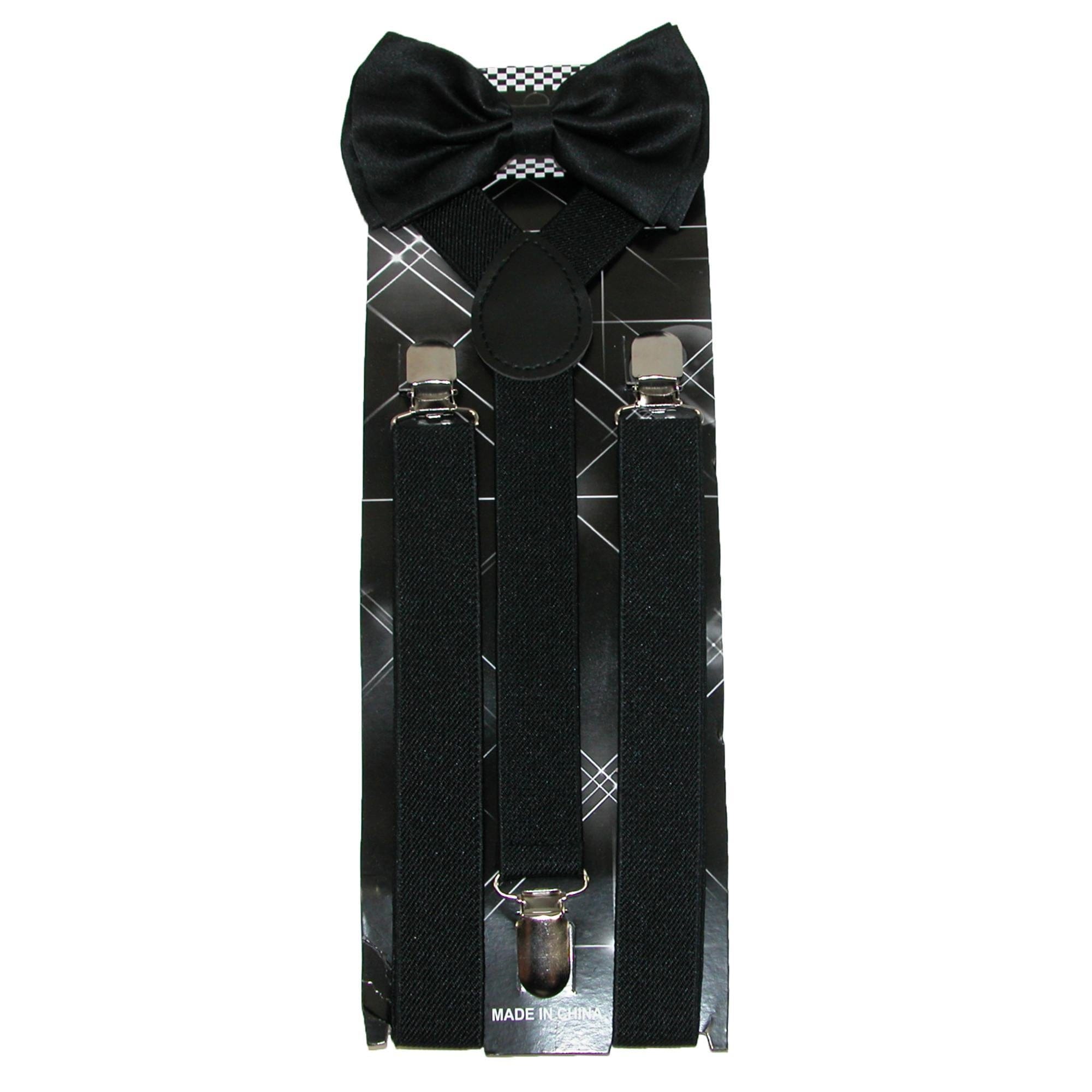 CTM® Men's Solid Bow Tie with Suspender Set - Solid Black Set