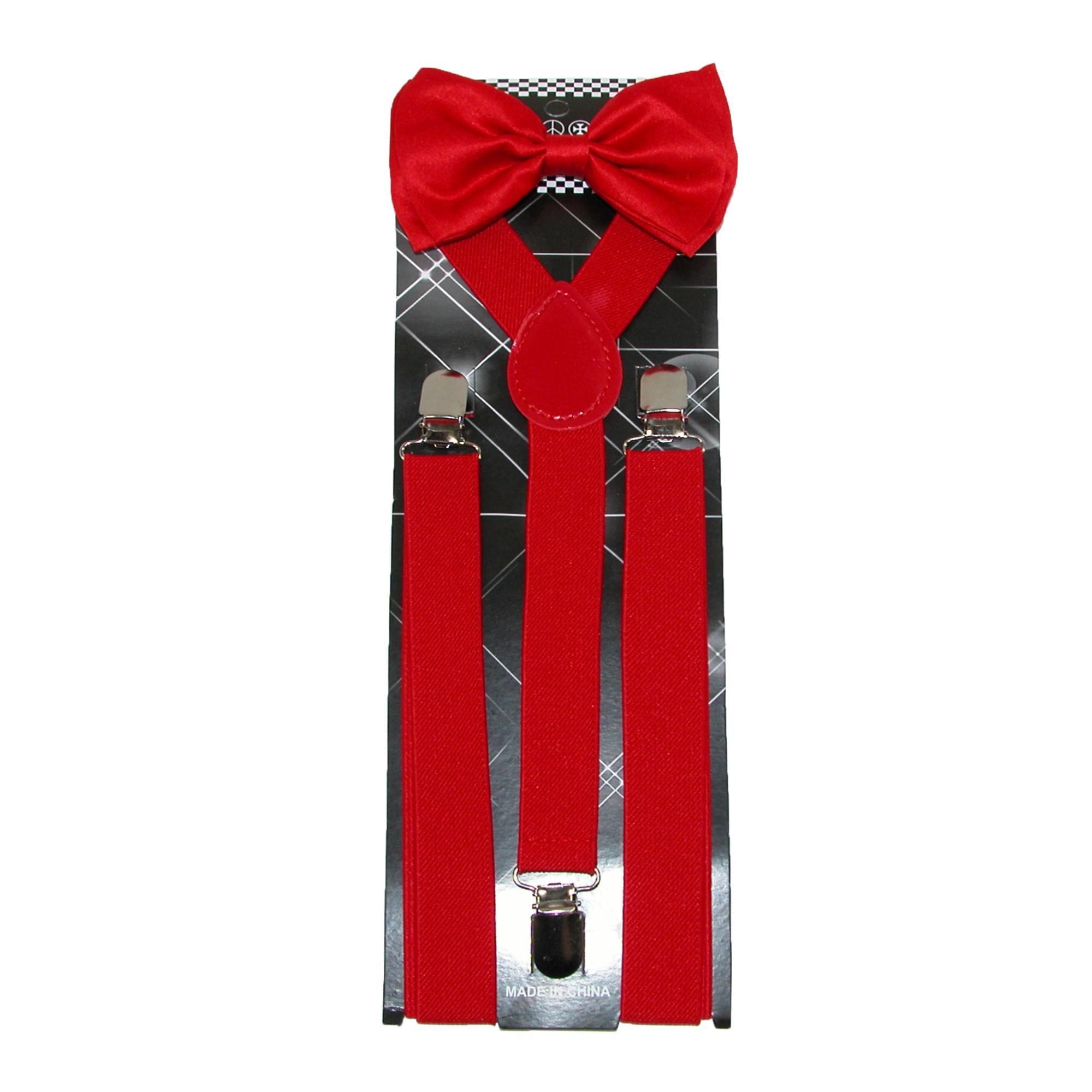 CTM® Men's Solid Bow Tie with Suspender Set - Solid Red Set