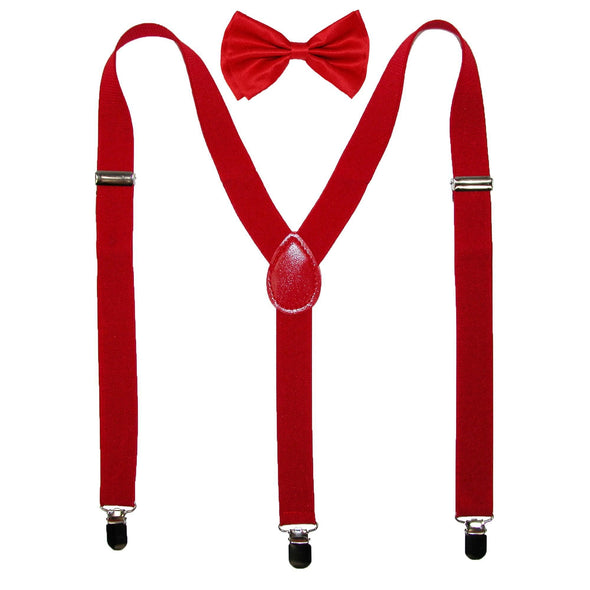 Men's Solid Bow Tie with Suspender Set