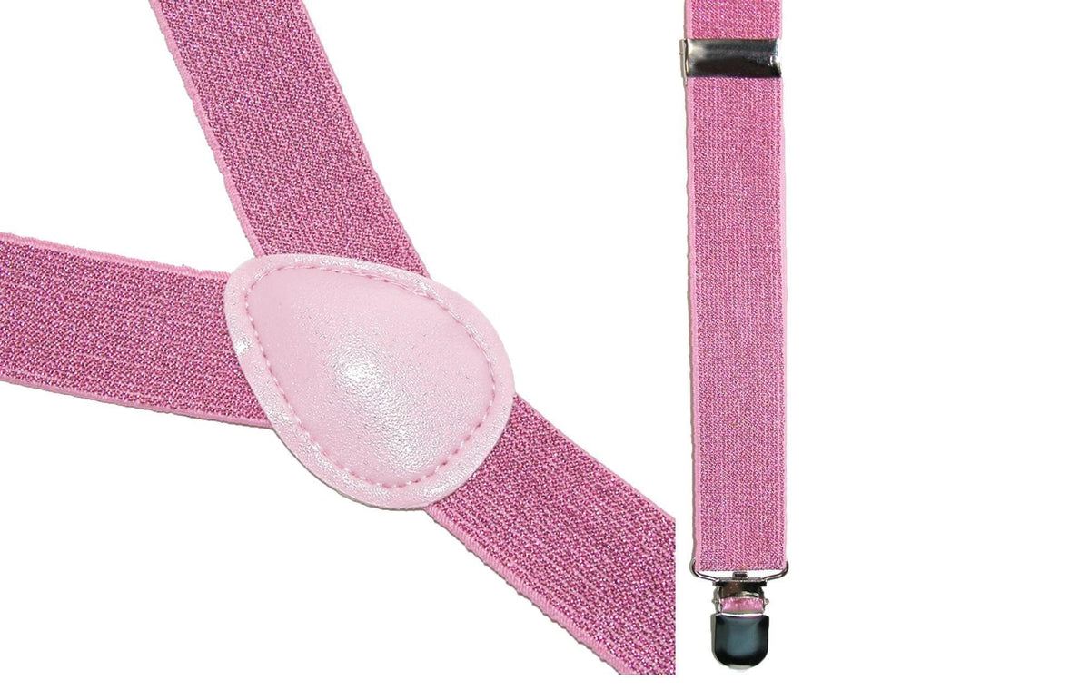 CTM® Women's Elastic Glitter Clip-End Suspenders - Pink